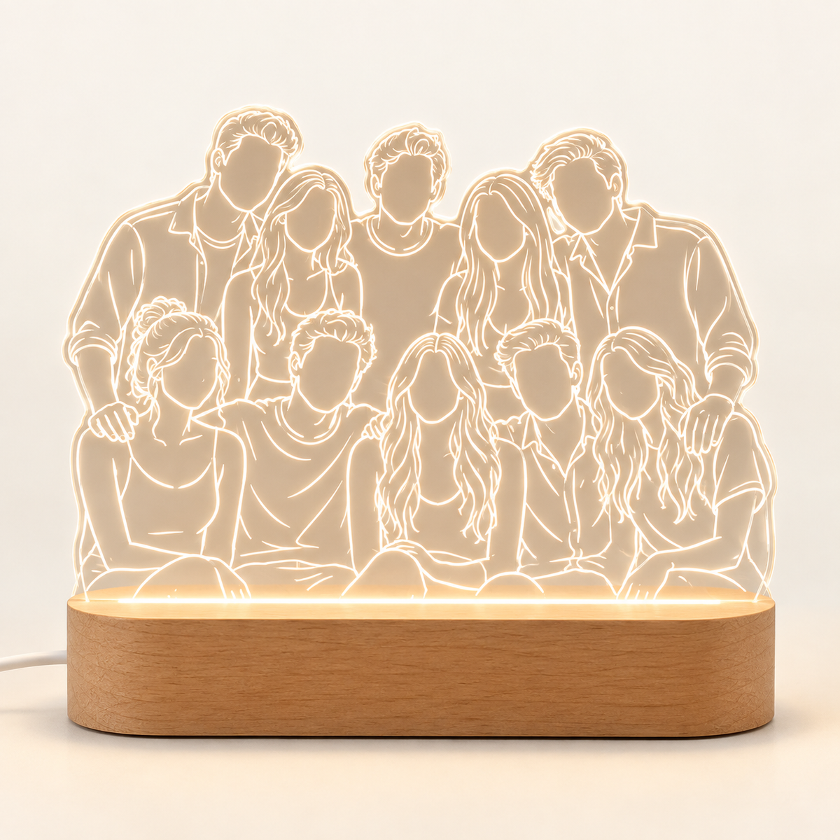 
Line Portrait — 9–10 People personalized lamp example, warm ivory studio