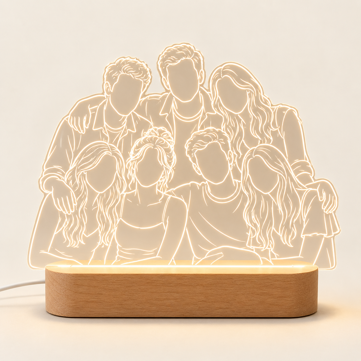 
Line Portrait — 6–8 People personalized lamp example, warm ivory studio