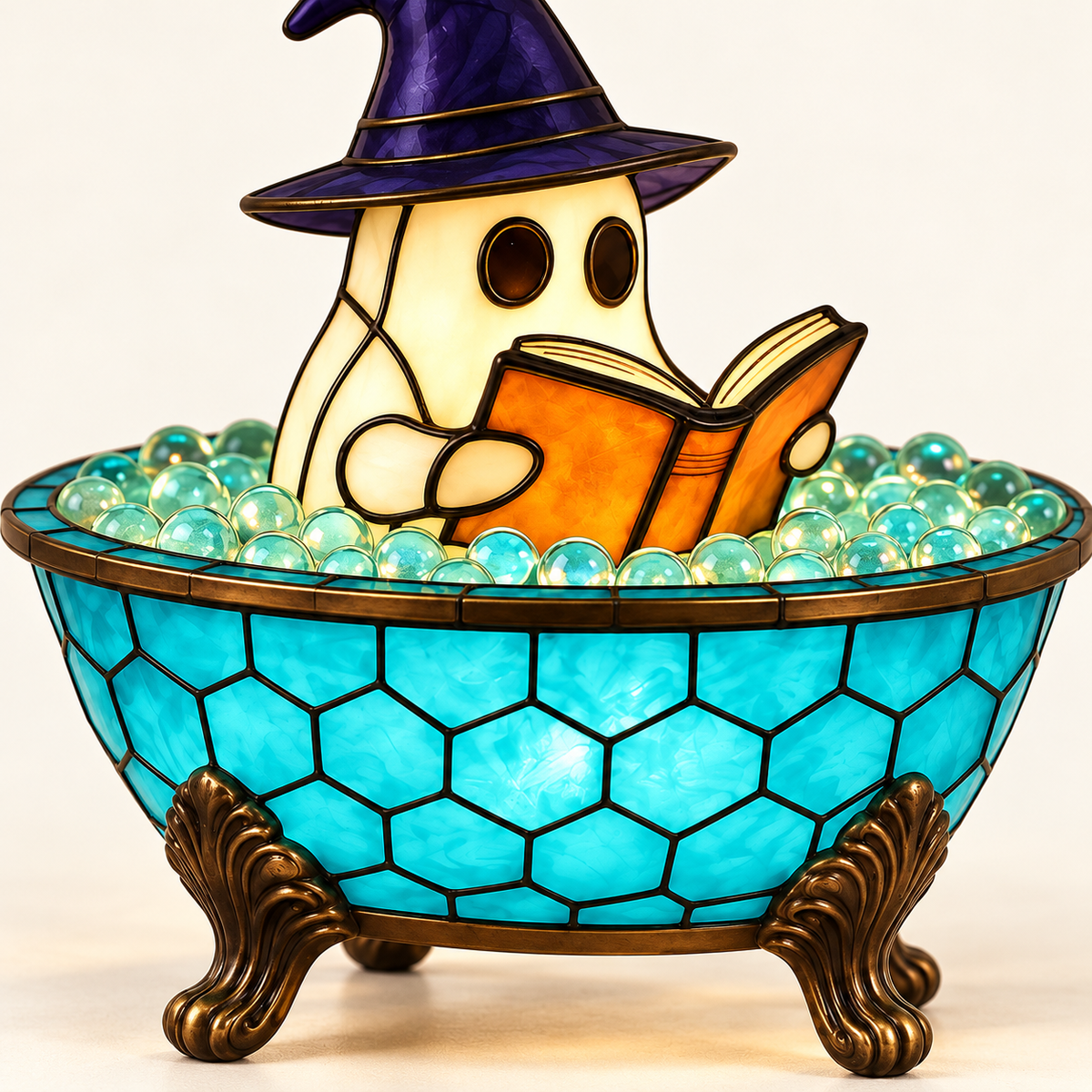
Bath Ghost – Stained-Glass Ghost Lamp - studio view