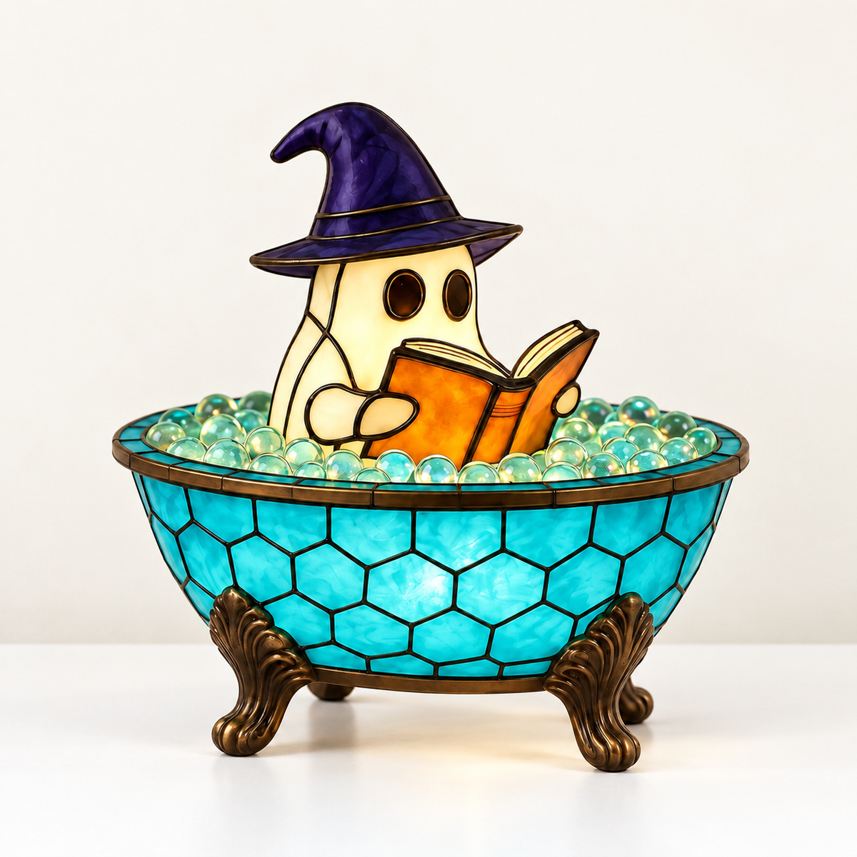 Bath Ghost – Stained-Glass Ghost Lamp - studio view