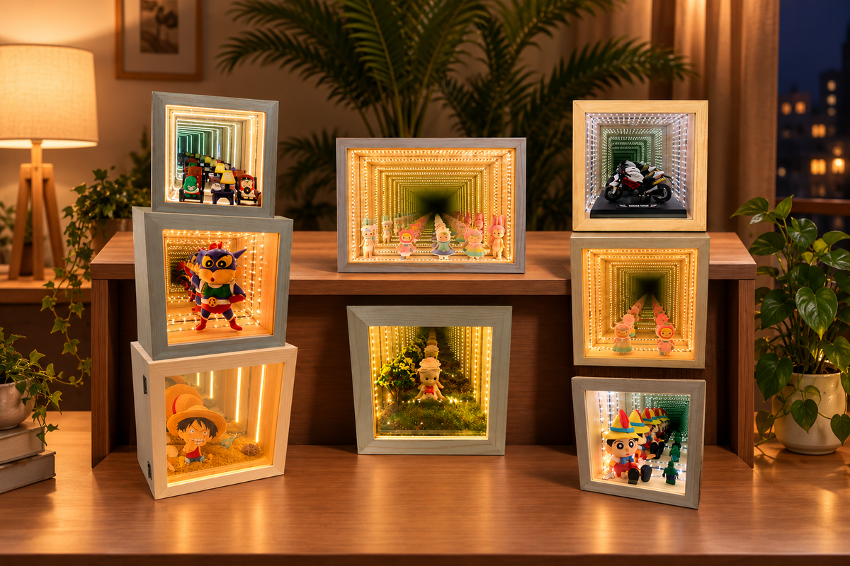Endless Frame – Illusion Display Frame — same hero product in evening, light on