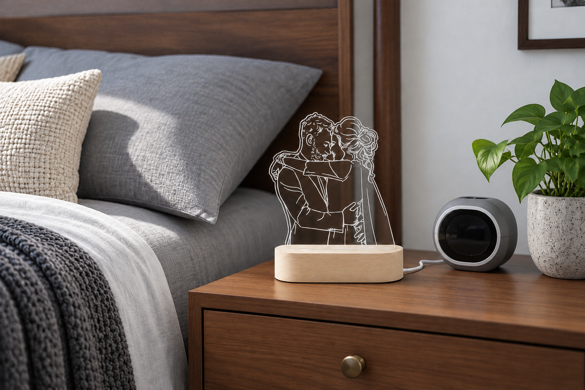 Line Portrait – Personalized 3D Photo Lamp — same hero product in daylight, light off