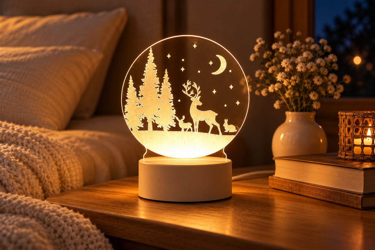 Little Glimmer – Acrylic 3D Illusion Night Light — same hero product in evening, light on