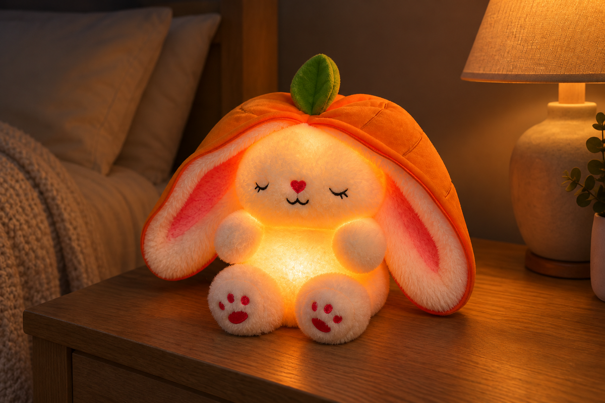 ObiBunny – Breathing Plush Companion — same hero product in evening, light on