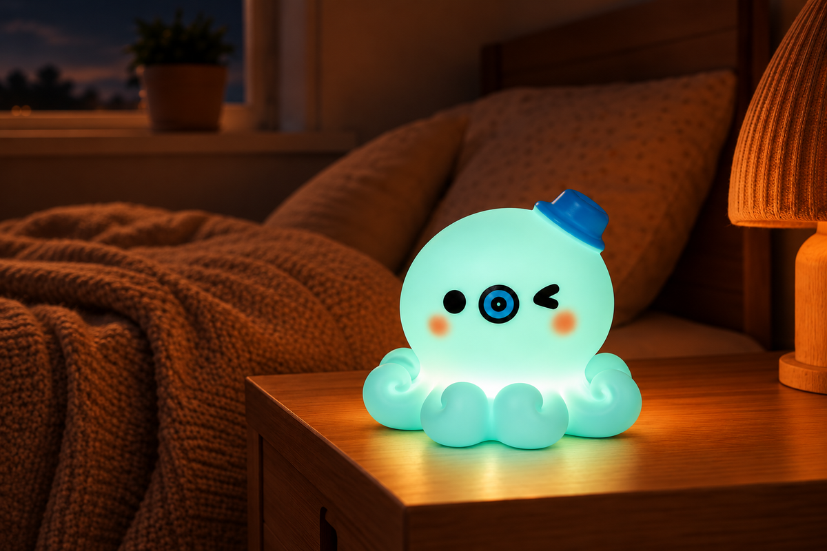 ObiCritters – Mini Animal Night Light — same hero product in evening, light on