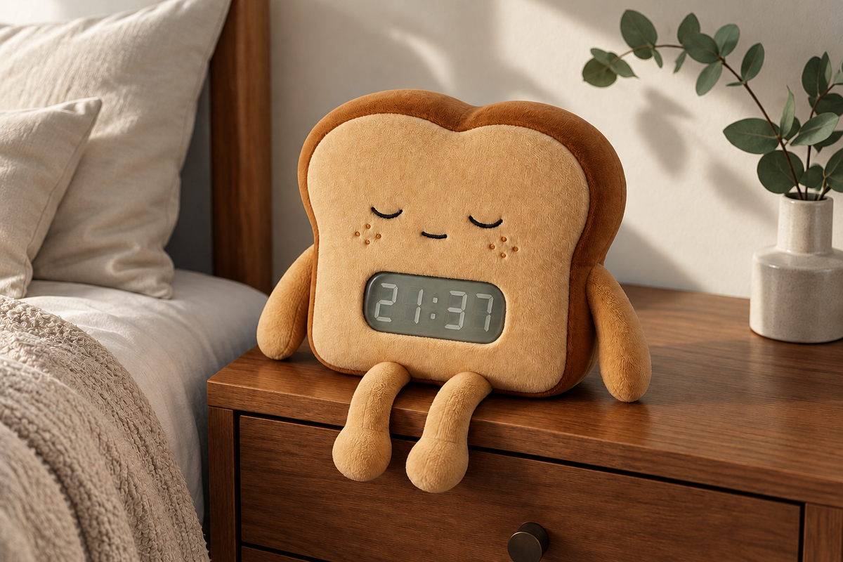 ObiCrumb – Plush Toast Alarm Lamp — same hero product in daylight, light off