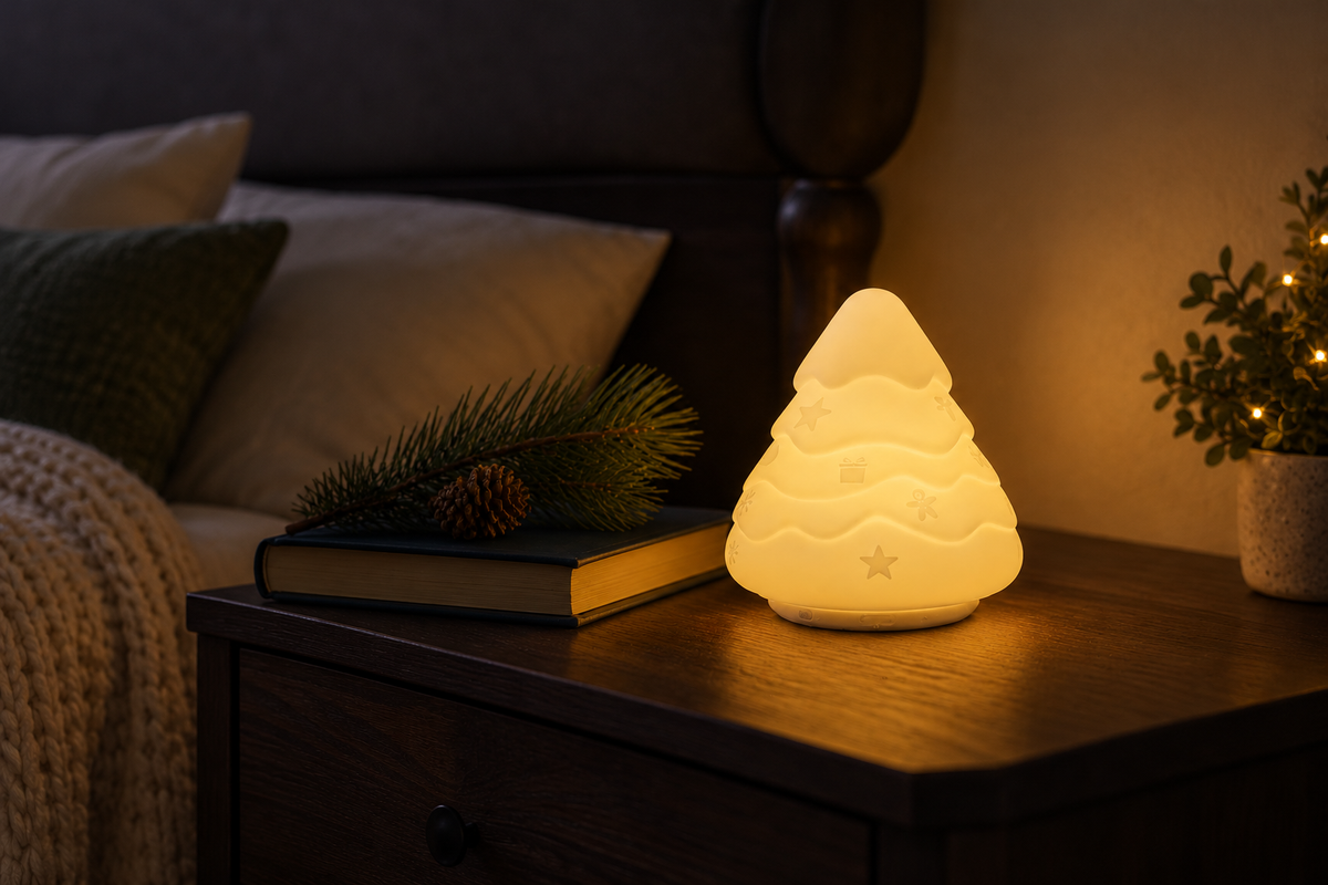 ObiFrosty – Snowman and Tree Light — same hero product in evening, light on