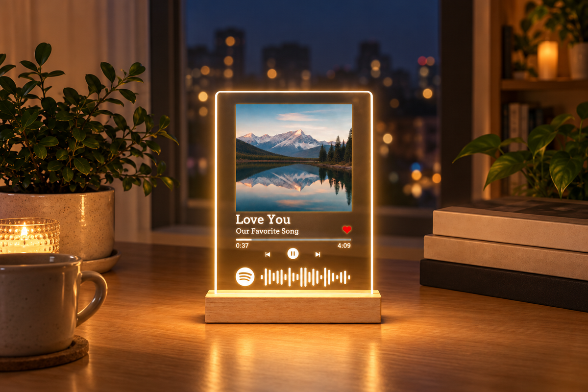 Our Song – Custom Music Plaque — same hero product in evening, light on