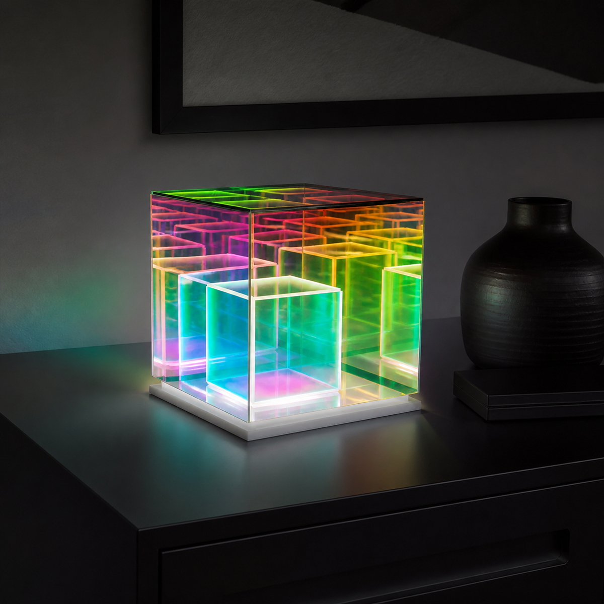 Hologram Prism — Color + Remote / Cube shown in a room setting
