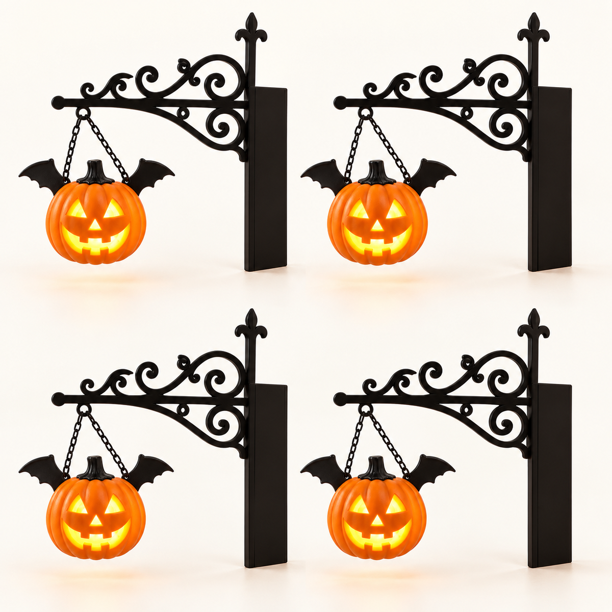 Shelf Lantern - Set of 4 / Pumpkin & Bat - complete set neatly arranged