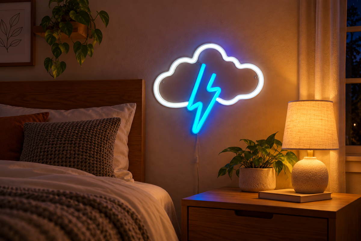 Storm Neon – Neon Wall Art Light — same hero product in evening, light on