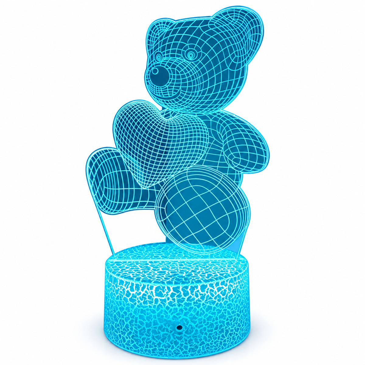 Love Struck – 3D Heart Table Lamp - Crackle Base + Remote / Teddy Bear variant