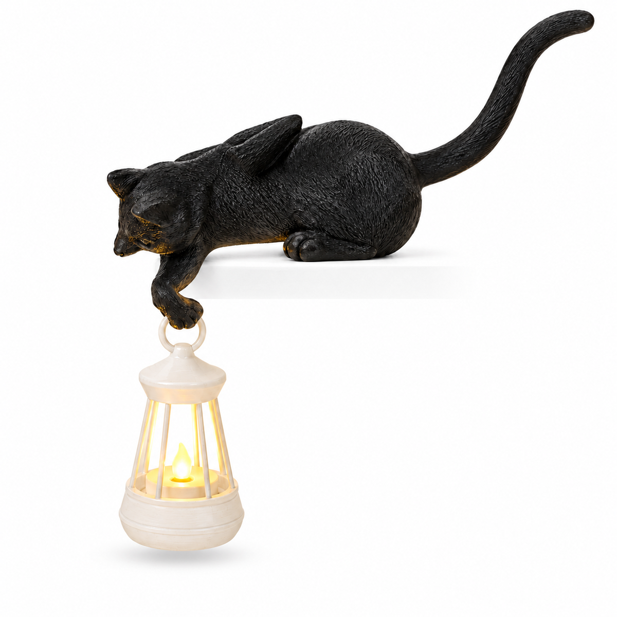 Lantern Cat – Cat Shelf Decor with Lantern Options - Black Cat · Classic Lantern variant