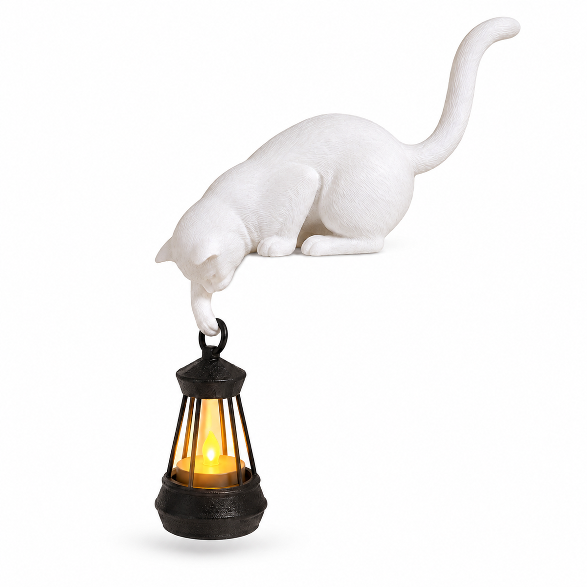 
Lantern Cat – Cat Shelf Decor with Lantern Options - White Cat · Classic Lantern variant