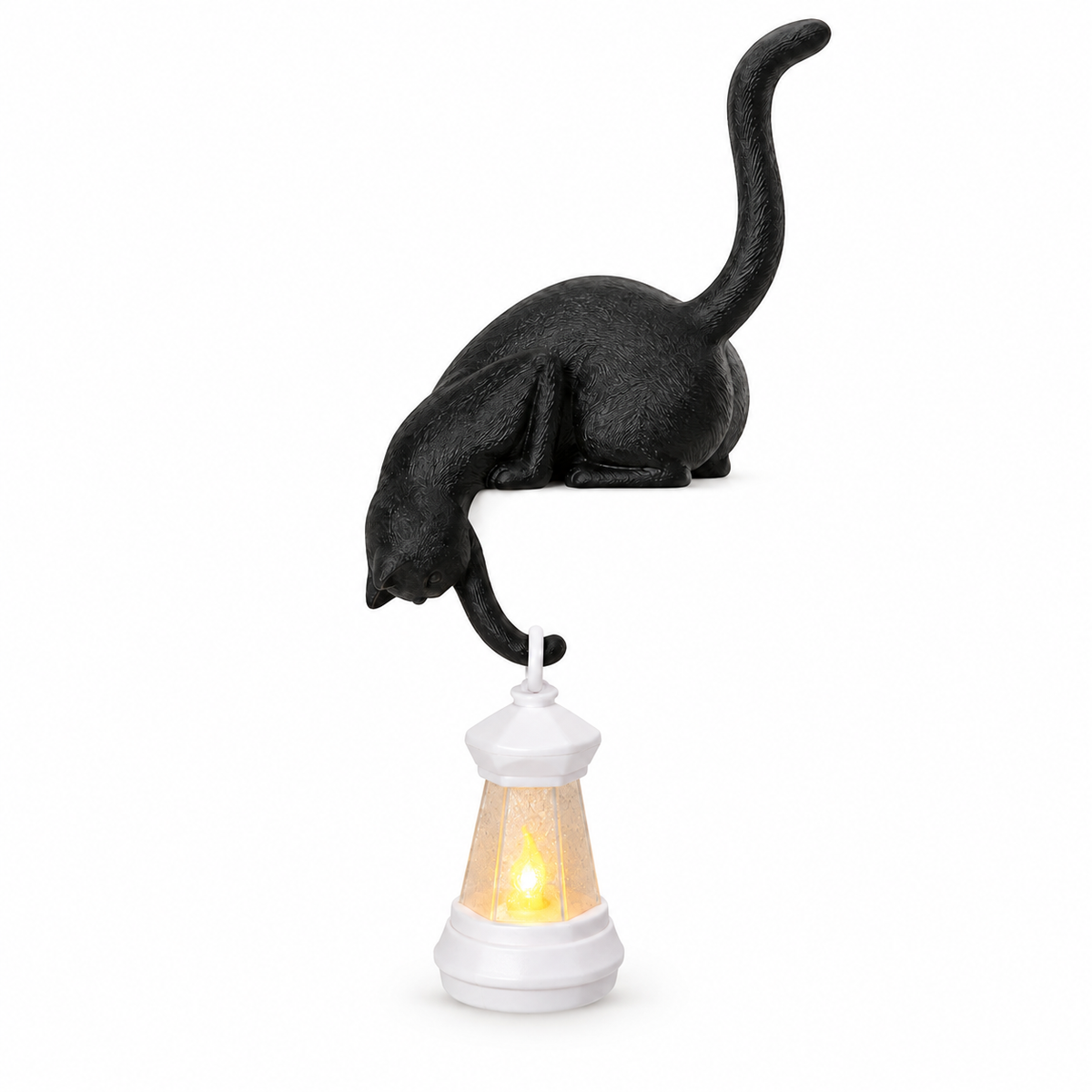 Lantern Cat – Cat Shelf Decor with Lantern Options - Black Cat · White Lantern variant