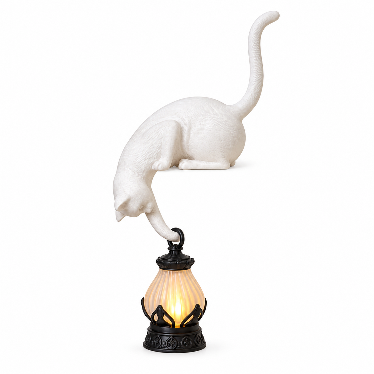
Lantern Cat – Cat Shelf Decor with Lantern Options - White Cat · Black Mini Lantern variant