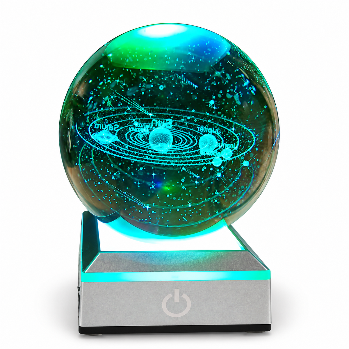 Crystal Globe – Glowing Crystal Ball Lamp - Planet Orbits variant
