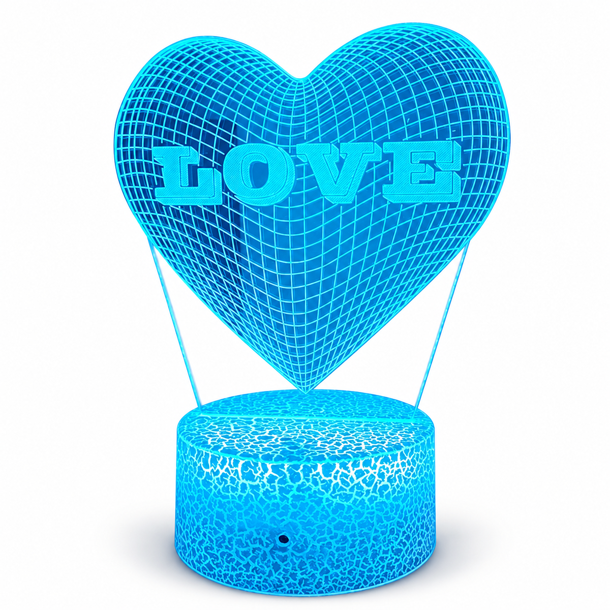 Love Struck – 3D Heart Table Lamp - Crackle Base + Remote / LOVE Heart variant