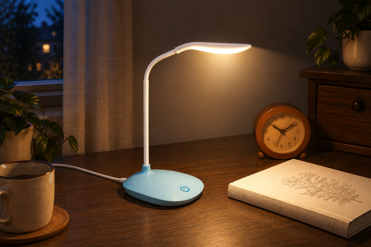 Study Buddy – USB LED Study Lamp — same hero product in evening, light on