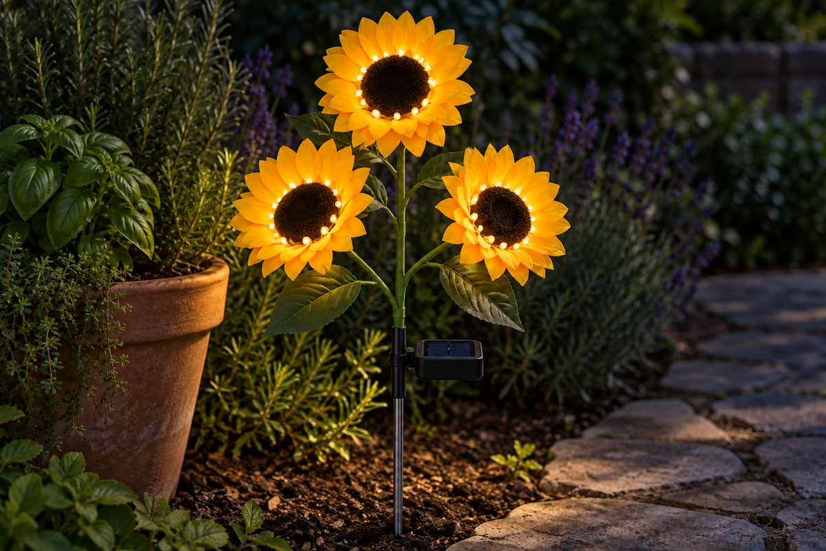 Solar Sunflowers - nighttime on, same 3:2 comparison scene