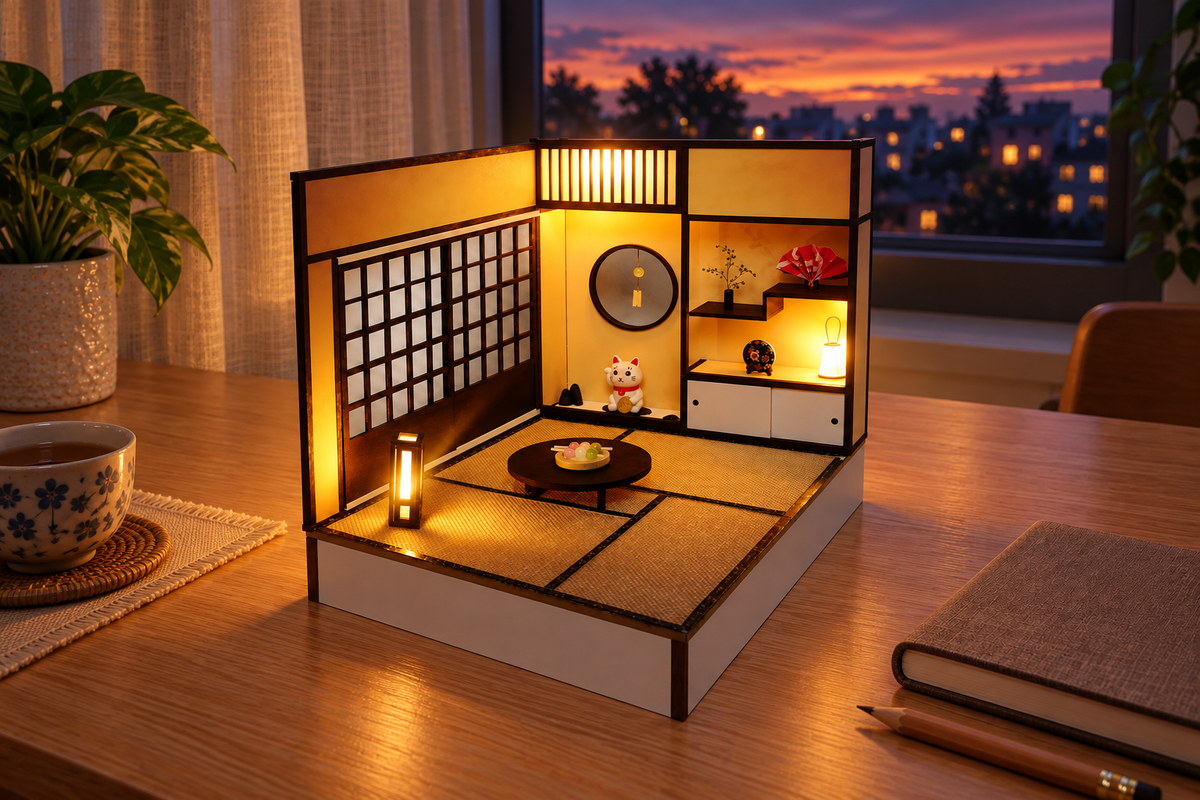 Tatami Room – Japanese Room Dollhouse Kit — same hero product in evening, light on