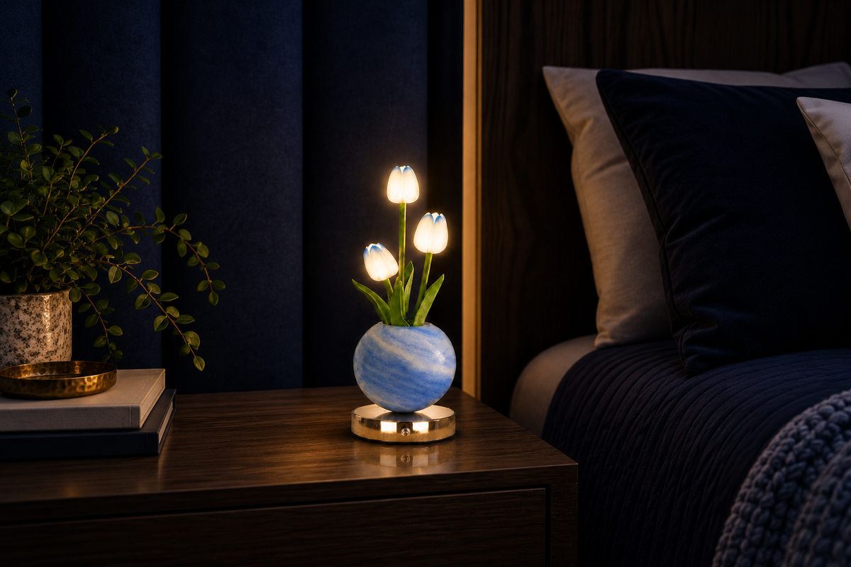 Tulip Bouquet – Rechargeable Tulip Lamp — same hero product in evening, light on