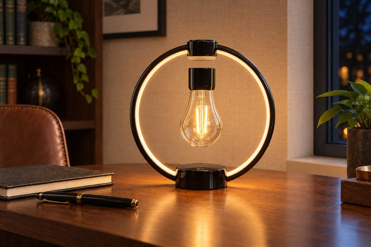 Floating Edison – Levitating LED Lamp with the light switched on