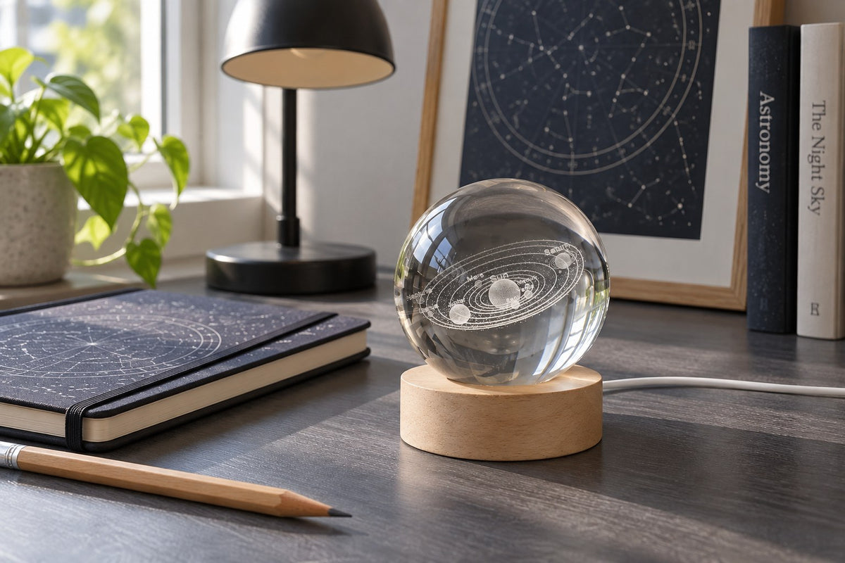 Solar System – Crystal Ball Space Lamp with the light switched off