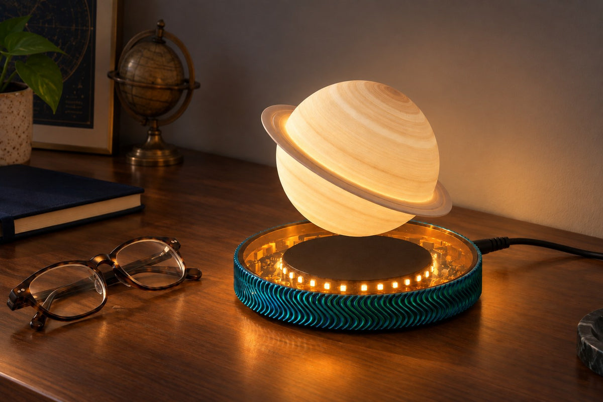 Floating Saturn – Floating Lamp with the light switched on
