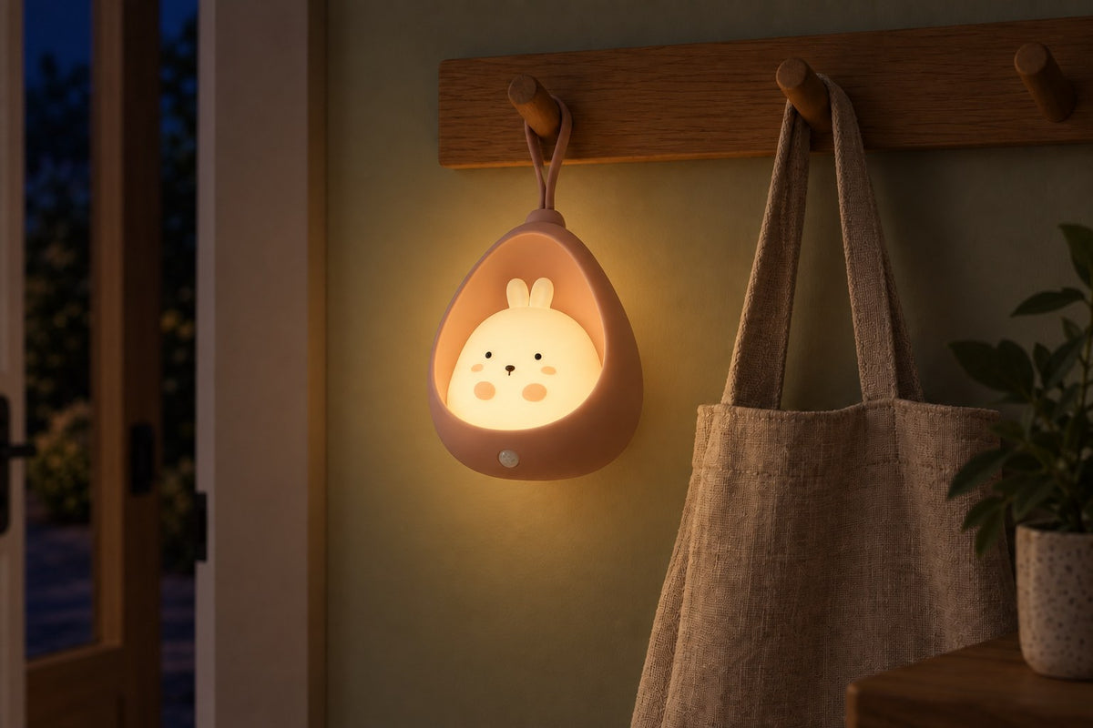 ObiKitty – Cat and Rabbit Sensor Night Lamp with the light switched on
