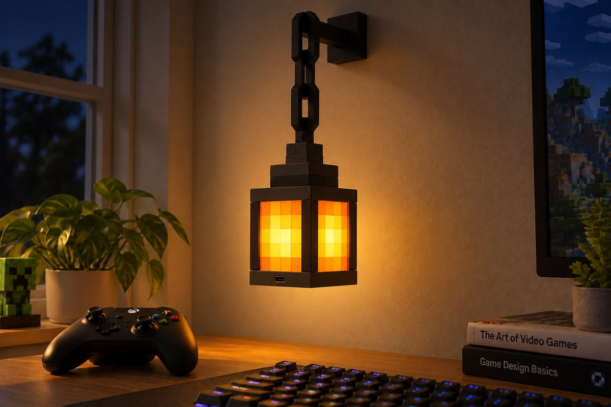 Dungeon Torch – Pixel Style Portable Lamp with the light switched on