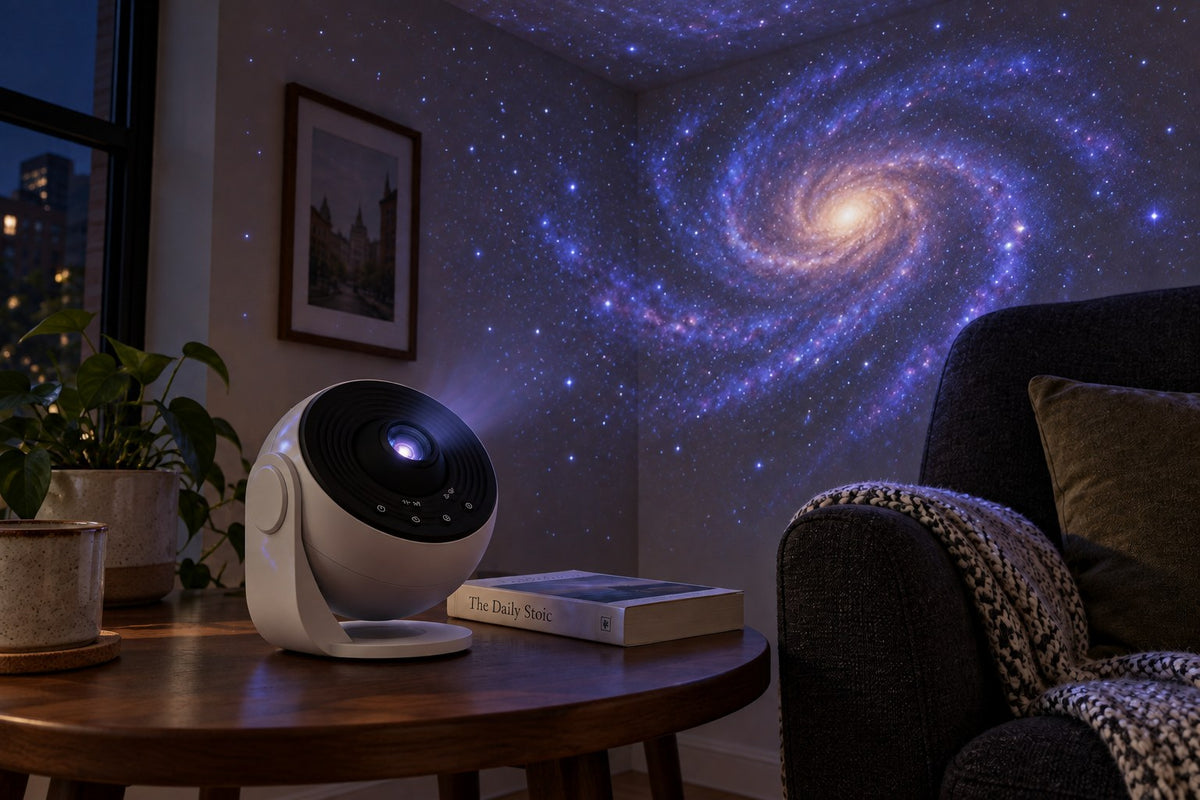 Home Planetarium – 360-Degree Planetarium Projector Lamp with the light switched on