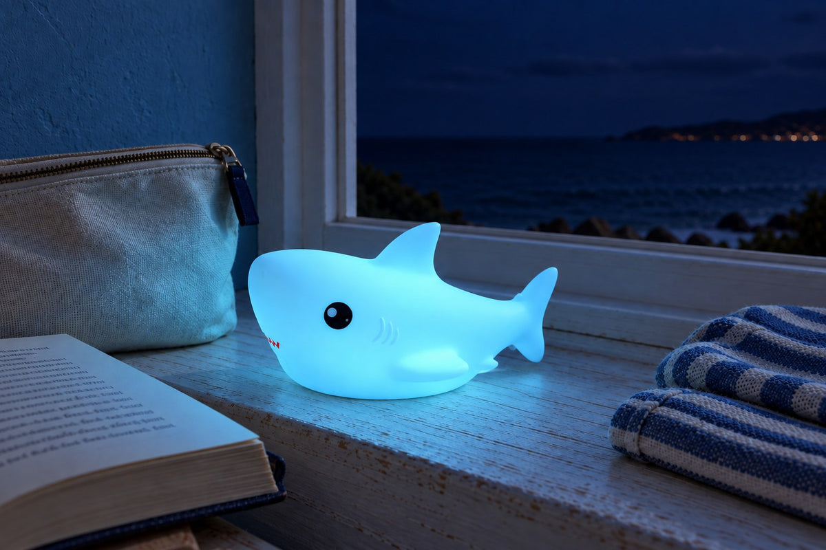 ObiSharky – Silicone Shark Night Lamp with the light switched on