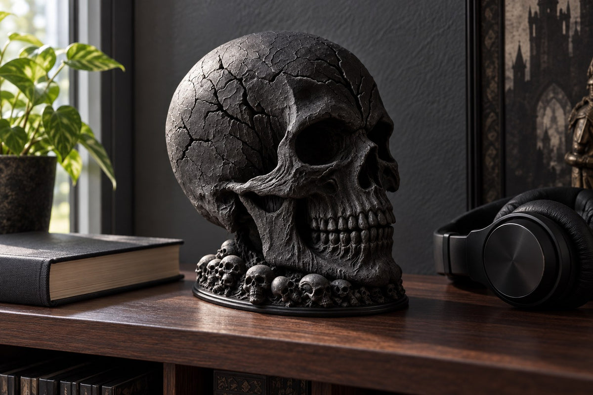 Cracked Skull – Resin Skull Lamp with the light switched off