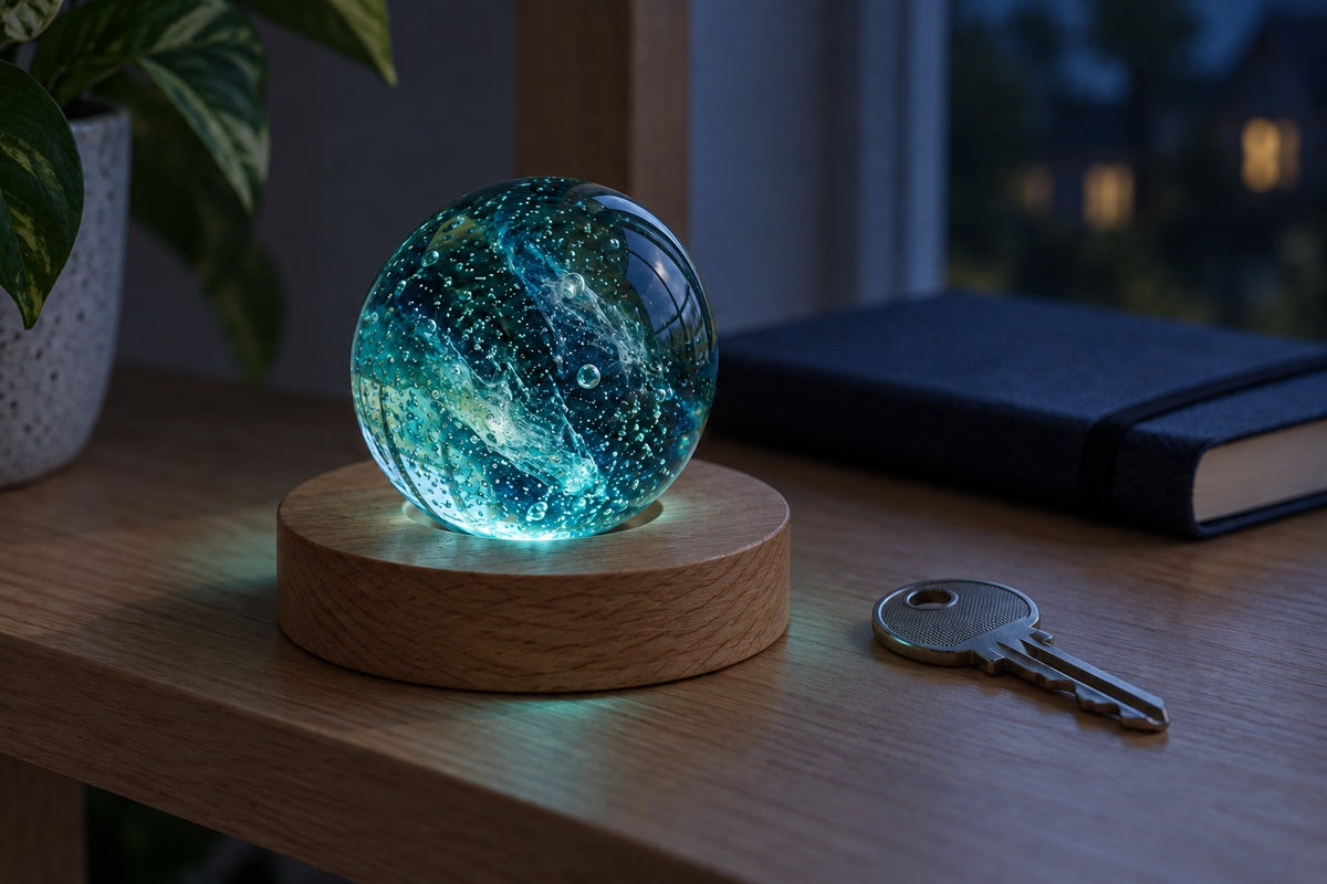 Glass Planet – Glass Planet Ball Lamp with the light switched on