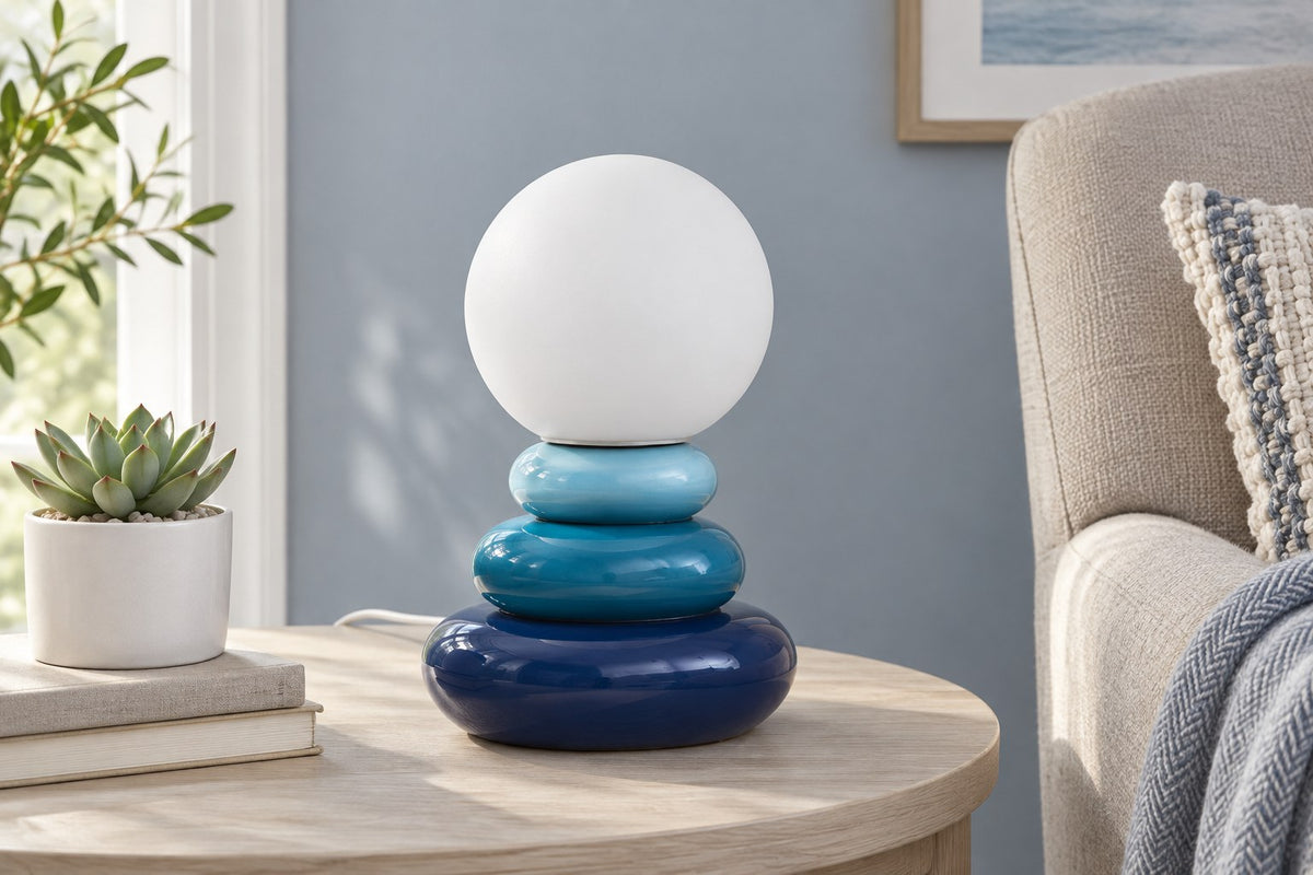 Stone Cairn – Ceramic Stacked Stone-Style Table Lamp with the light switched off