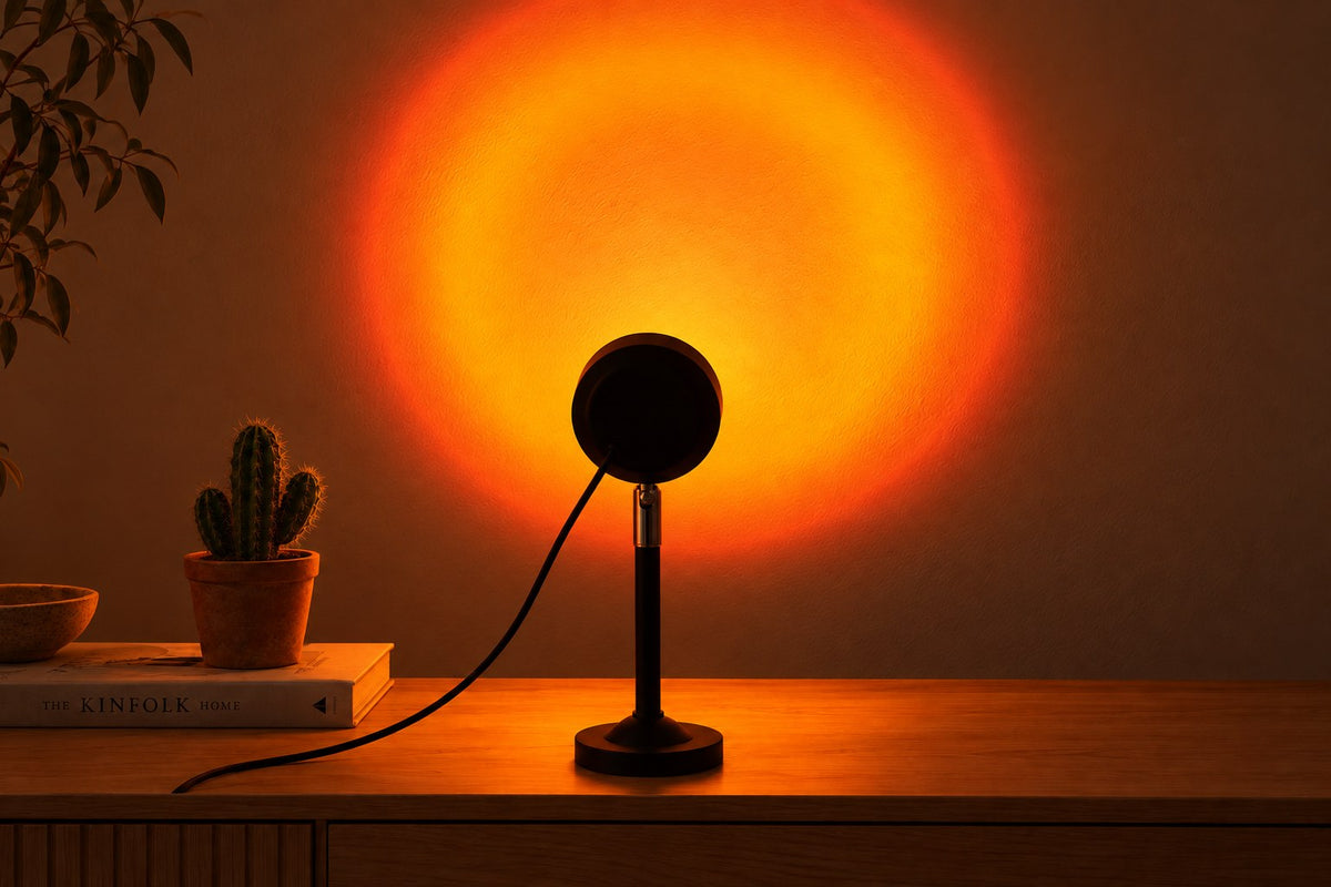 Golden Hour – 16-Color Sunset Projector Lamp with the light switched on