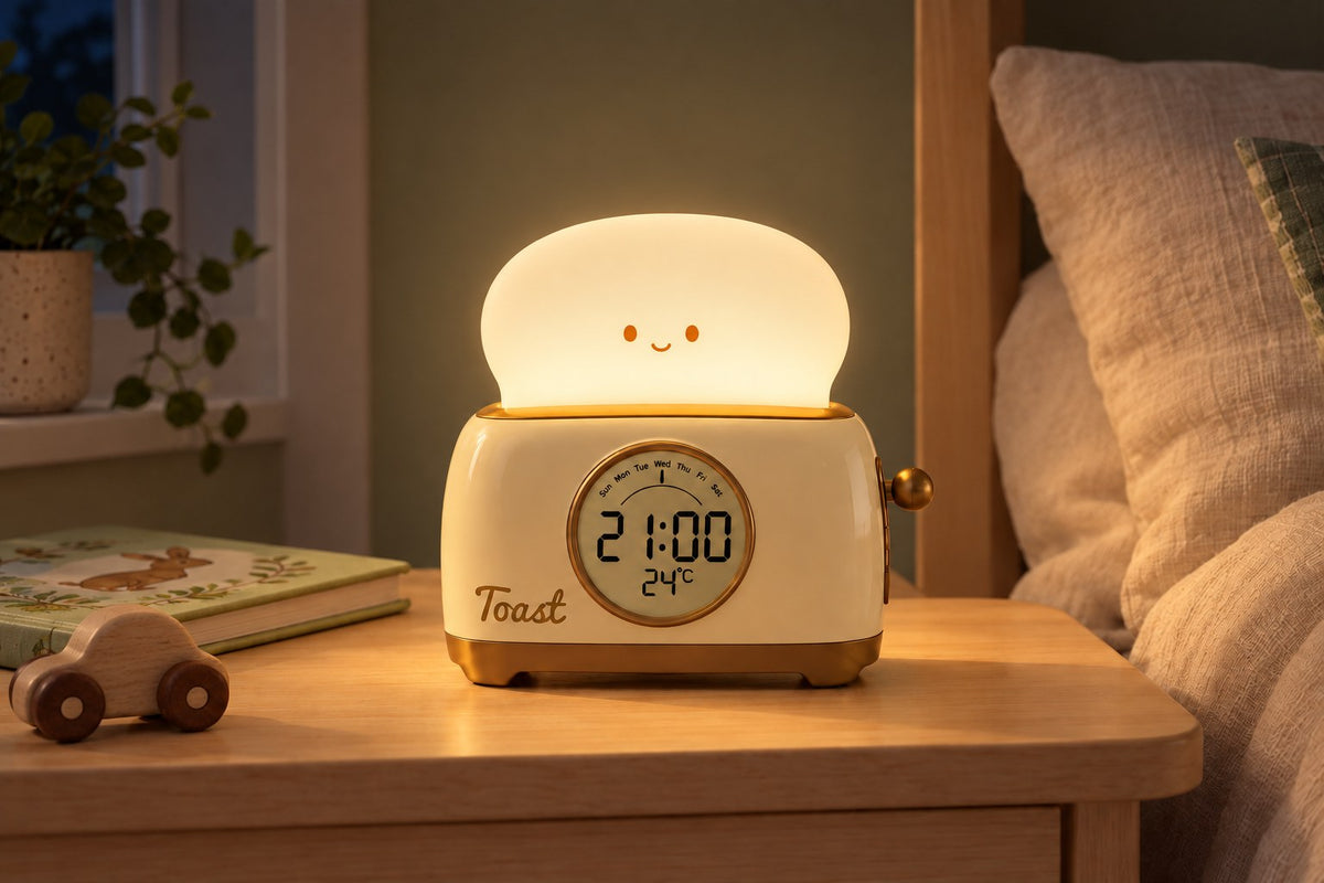 Réveil éducatif ToastyTime with the light switched on