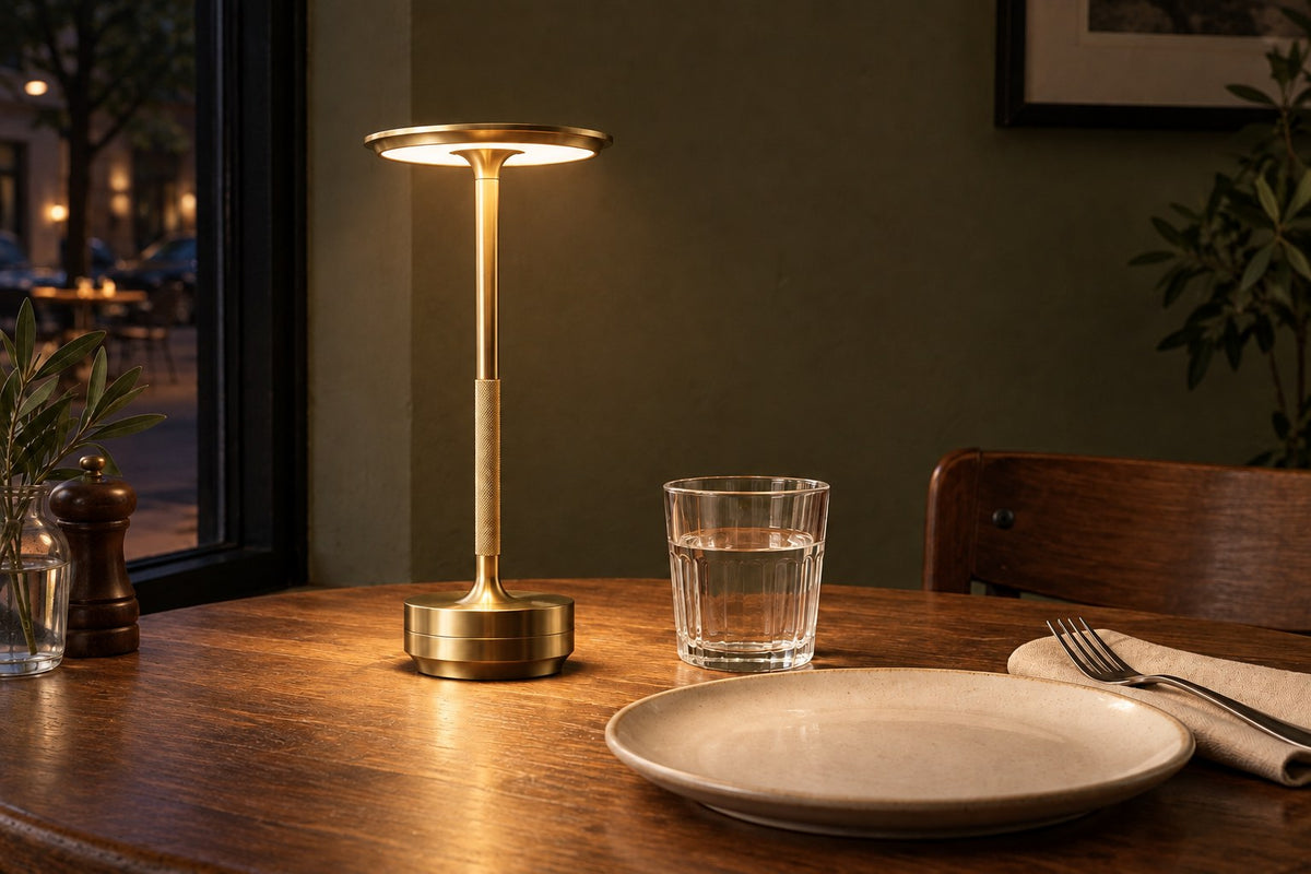 Cordless Bistro – Rechargeable Touch Table Lamp with the light switched on
