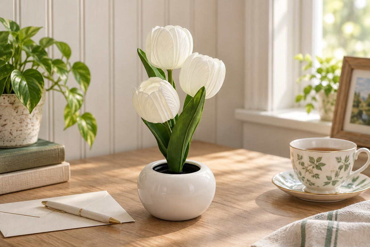 Ceramic Tulips – Ceramic Tulip Lamp with the light switched off