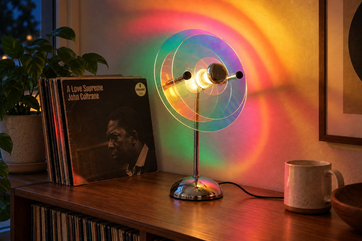 Flying Saucer – Warm-White Table Lamp with the light switched on