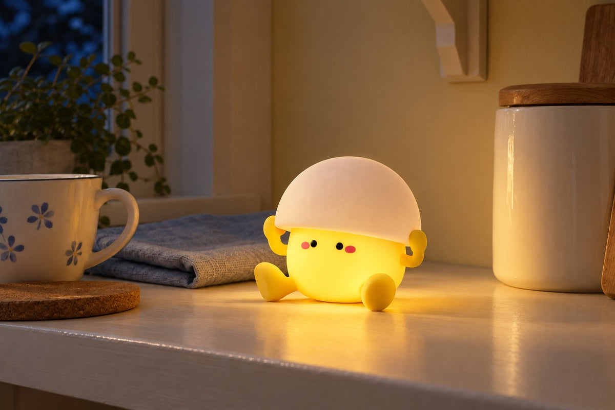 ObiYolky – Egg Yolk Night Lamp with the light switched on