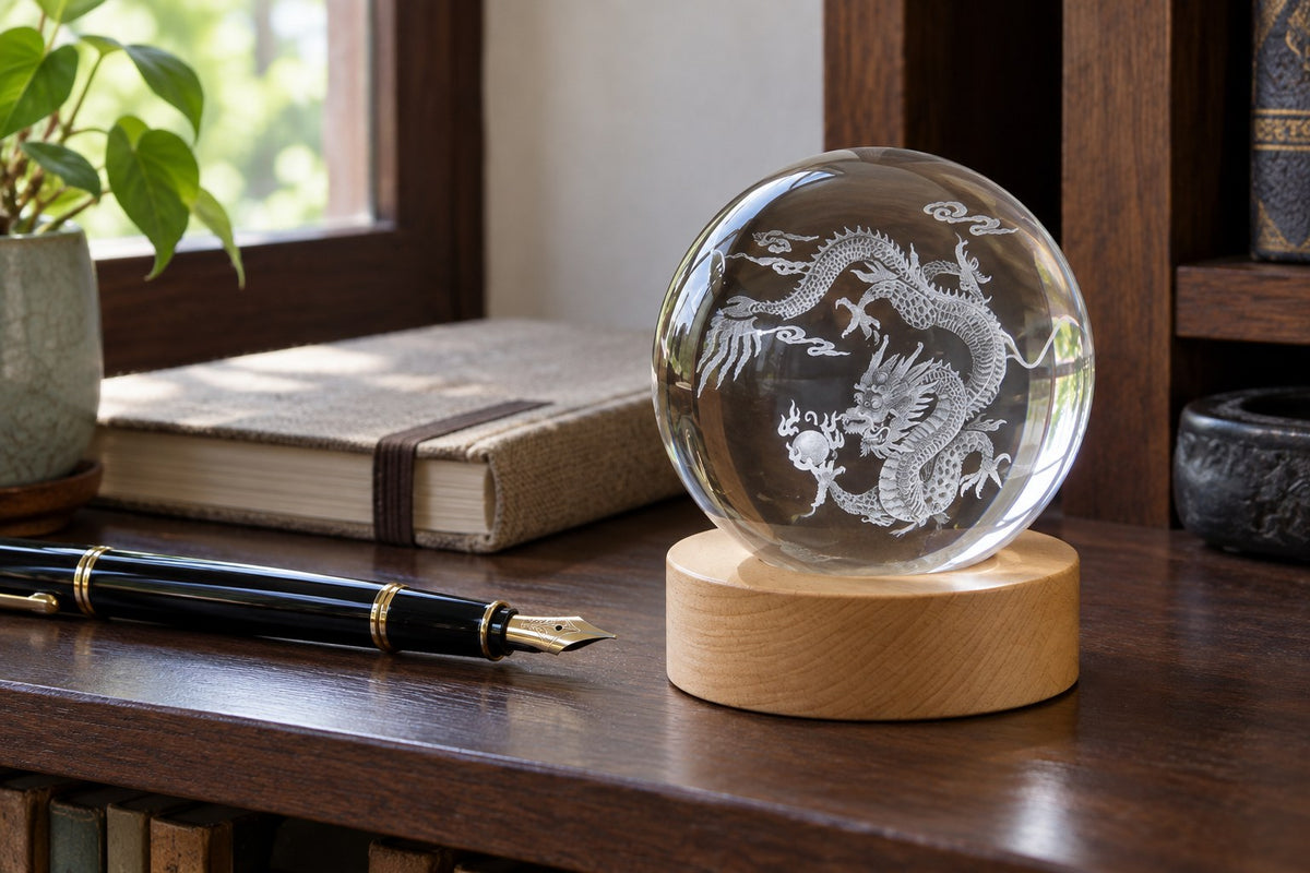 Zodiac Crystal – Engraved Crystal Ball Lamp with the light switched off